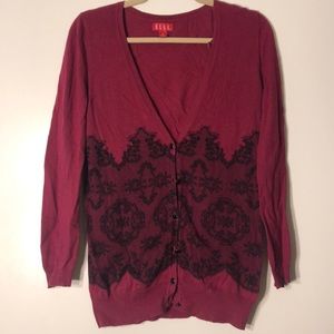Elle Lace print maroon cartigan